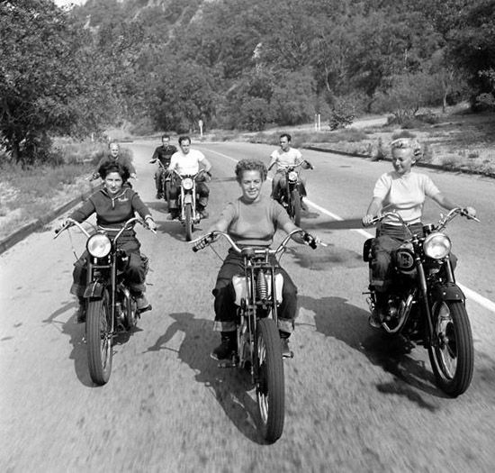 Women on motorcycles, photo by Loomis Dean,1949 Life magazine
