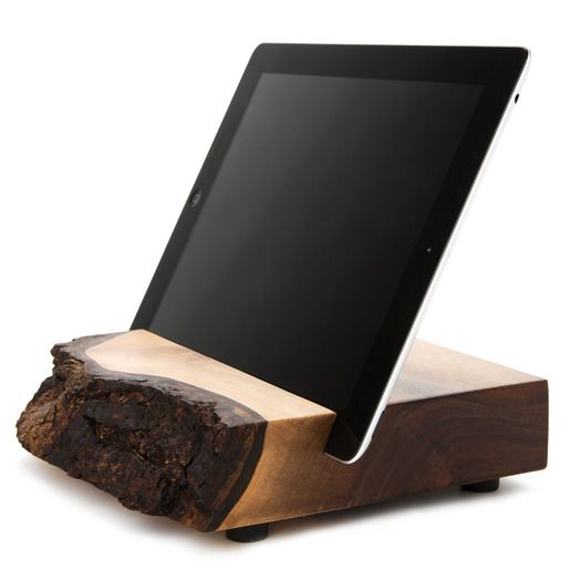 Wood iPad stand- available in black walnut or maple/elm. C. Everett Block and his sons rescue imperfect pieces of Oregon hardwood, transforming them into modern device furniture.