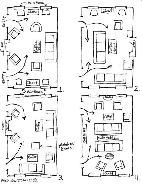12 different ways to arrange furniture in a long narrow living room! @Abby Christine Dalton ...thought of you!