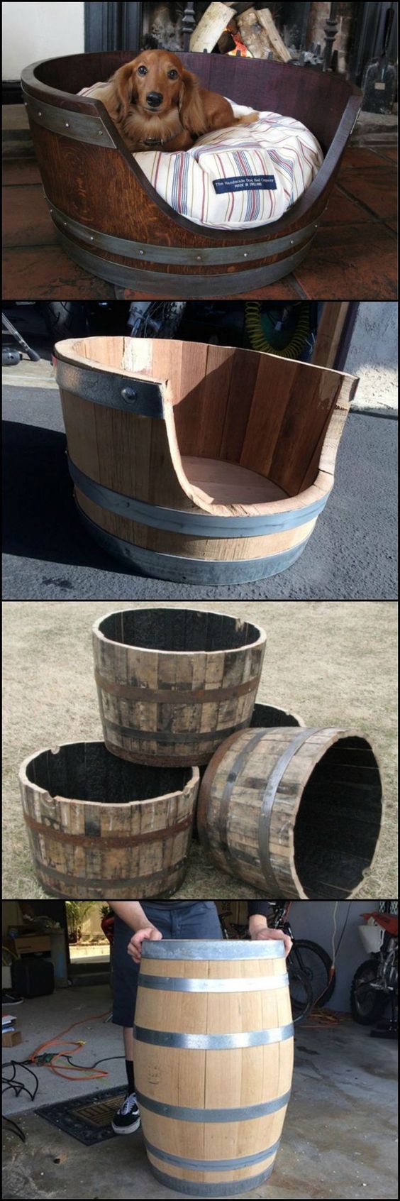 15 Amazing DIY Dog Bed Ideas including this Wine barrel dog bed