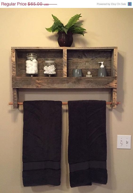 15% Off Bathroom Decor Rustic Wood Pallet Furniture Outdoor Furniture Double Towel Rack Bathroom Shelf Rustic Home Decor Wall Shelf by BandVRusticDesigns on Etsy