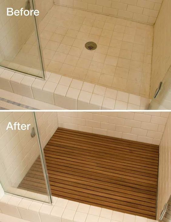 Adding teak to your shower floor: 19 Affordable Decorating Ideas to Bring Spa Style to Your Small Bathroom