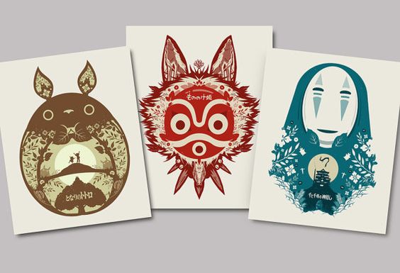 All 3 Posters - my neighbor totoro, princess mononoke, spirited away - papercut style print - ghibli, movie poster, wall art, decor