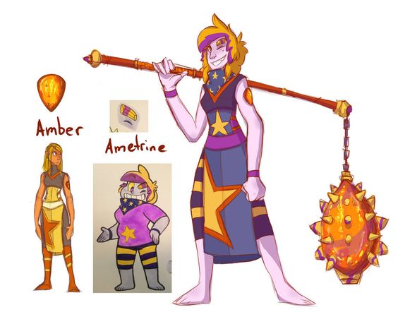Amber and Ametrine fusion. Ametrine is a very good friend of Amethyst.