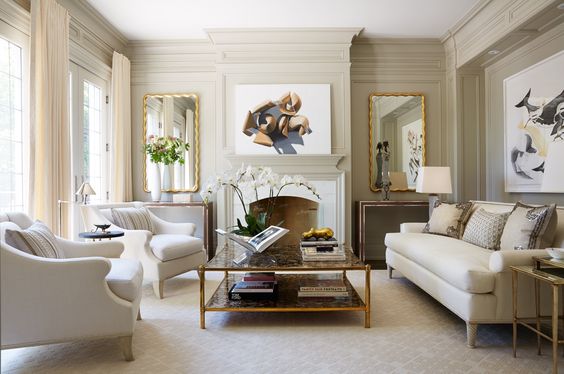 An elegant neutral living room by Anne Hepfer