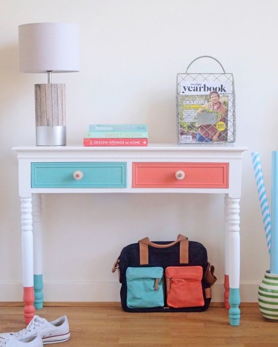 An otherwise ordinary piece of furniture can be given a new lease on life with a quick lick of paint. You don’t have to go all out -- dipped legs and painted drawer fronts are all that’s needed to make an impact with this entryway console.
