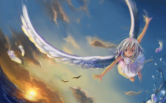 Anime girl with white wings