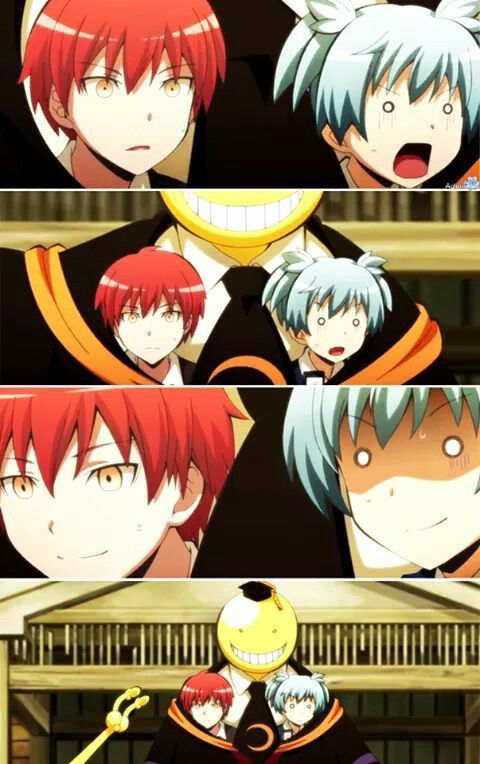 assassination classroom I love this so much! Nagisa is panicking while Karma is just smiling