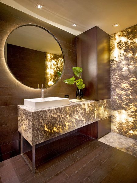 Bathroom by Marble of the World | translucent onyx stone | modern bathroom | led lighting in bathroom | interior design | luxury living | home decor |