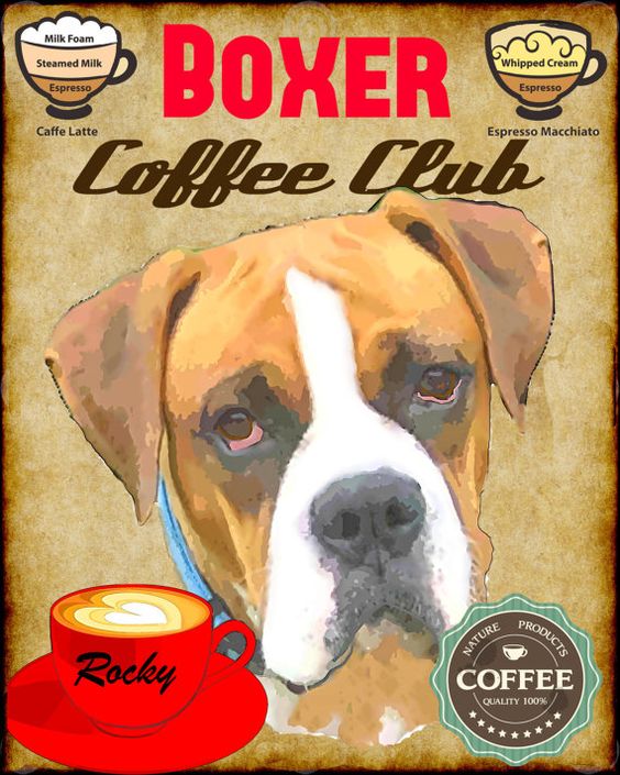 Boxer Dog Coffee Club Art Poster Print YOUR DOGS by SwiftArtStudio, $