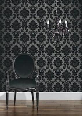 Classics Regency Damask Wallpaper - Black and Silver in Home, Furniture & DIY,DIY Materials,Wallpaper & Accessories | eBay