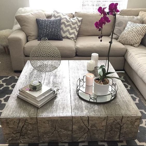 Coffee table envy: our Timber Coffee Table is cast from reclaimed oak beams and gets its silver luster from hand-applied silver leaf. Photo via @Mary Krolicki. Click to shop Timber.