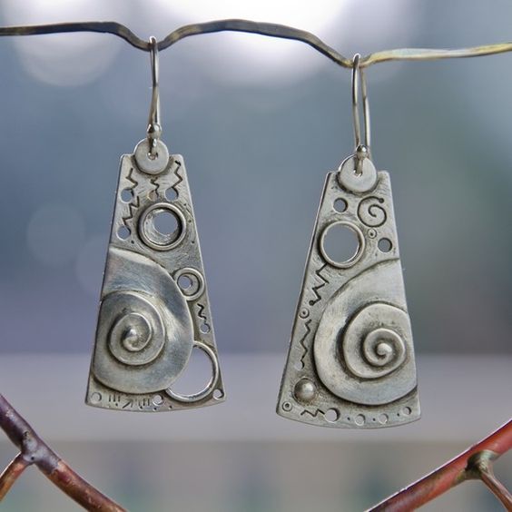 Cosmic Scroll drop Earrings sterling silver by BobsWhiskers, $