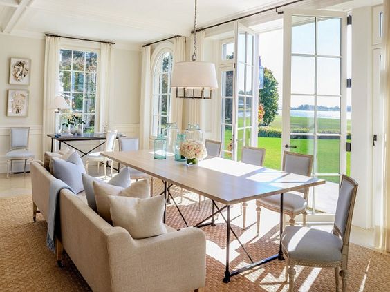 Dining Room in the Hamptons #dining room. Table is too flimsy, but the placement, light etc is fab.