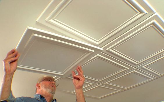 Embossed polystryrene foam ceiling tiles are easy to install while adding interest and elegance to a room.