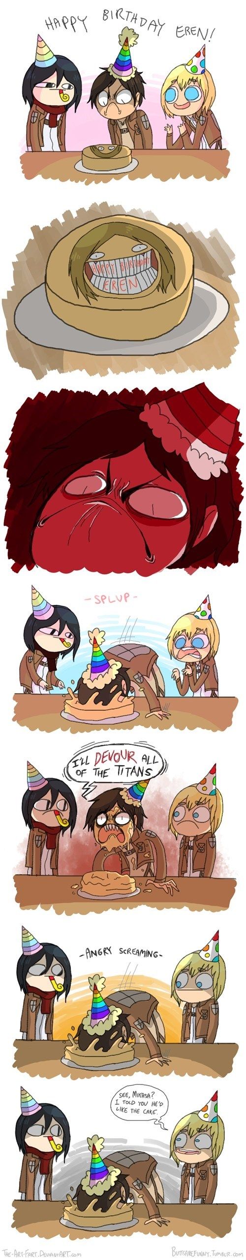 Eren please, can't enjoy your birthday cake like normal children, 
