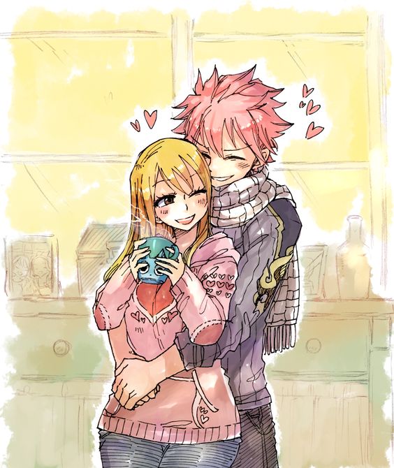 Every time during lunch my boyfriend hugs me from behind the whole time ♥. I just think of us because of this, and my brother says I'm like Lucy and my boyfriend is like Natsu. ♥ ♥ ♥