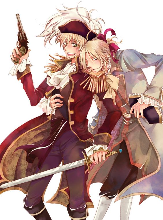 Fan Art of Pirate England and France for fans of Hetalia.