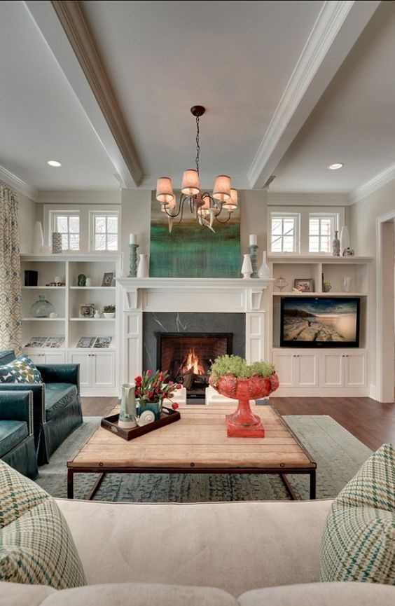 Fireplace Cabinetry Inspiration - Windows Above Built-In Shelves: