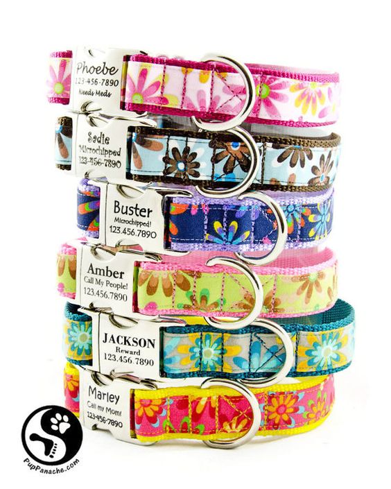 Flower Power Personalized Dog Collars Laser Engraved by PupPanache