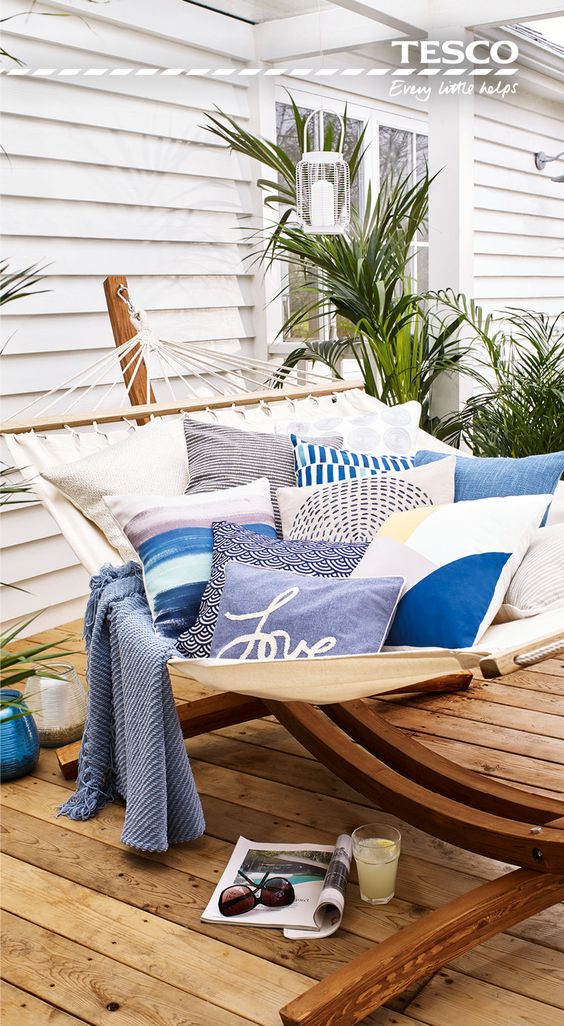 From soft touches such as a chambray ‘love’ cushion, £10, to a wooden garden hammock at £160 which is sure to be the envy of all the neighbours, relaxing in the great outdoors has never been so affordable or luxurious.
