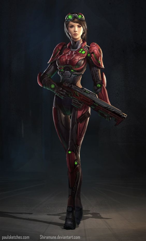Future Girl, Futuristic Warrior, Girl with Gun, Red Tech Sci Fi by *Zeronis on deviantART