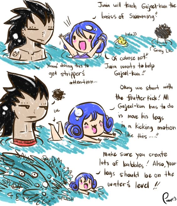 Gajeel and Juvia - Swimming lessons by Kasugaxoxo on DeviantArt