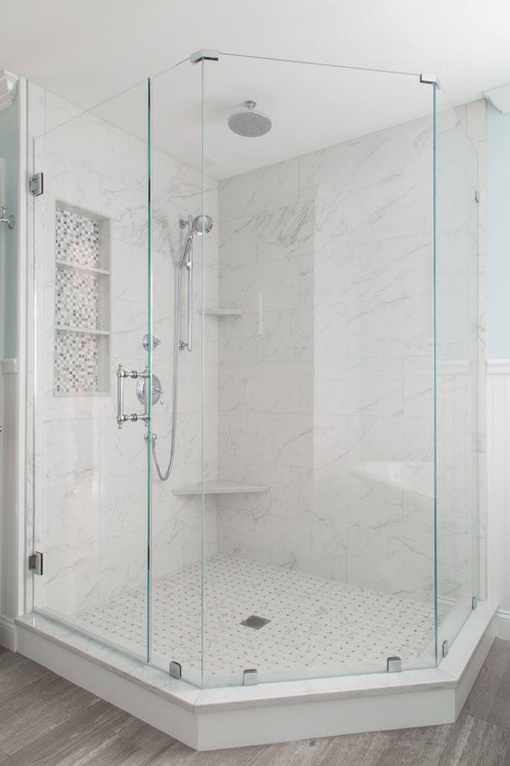glass corner shower | Supply New England's Kitchen & Bath Gallery