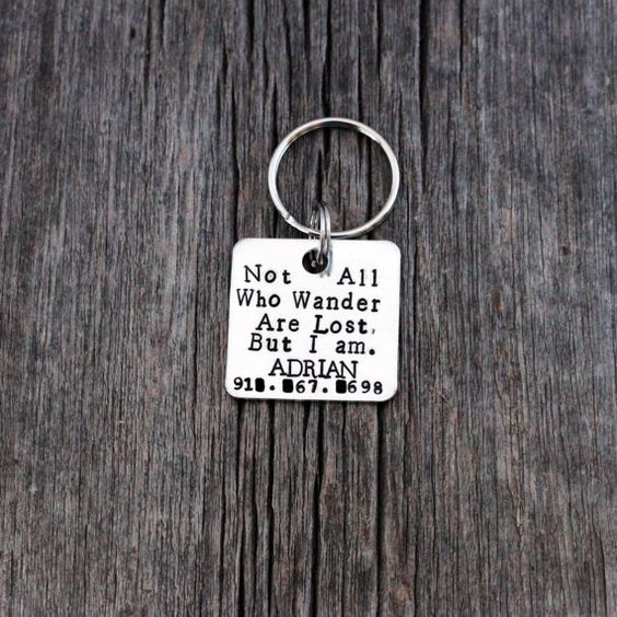 Hand stamped dog ID tag / Not all who by FireflyLaneStamping