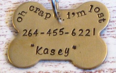 Hand Stamped Personalized Dog Bone Pet ID Tag - Oh Crap, I'm Lost, Lost Dog, funny dog tags, cute dog tags
