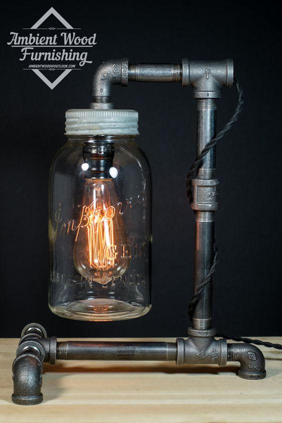 Industrial Iron Pipe Desktop Lamp With Vintage 1940 by AmbientWood