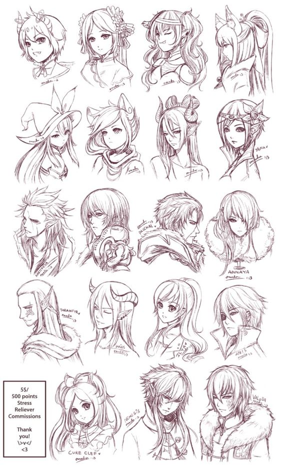 Inspiration: Hair & Expressions ----Manga Art Drawing Sketching Head Hairstyle---- [[[Batch6 by omocha-san on deviantART]]]