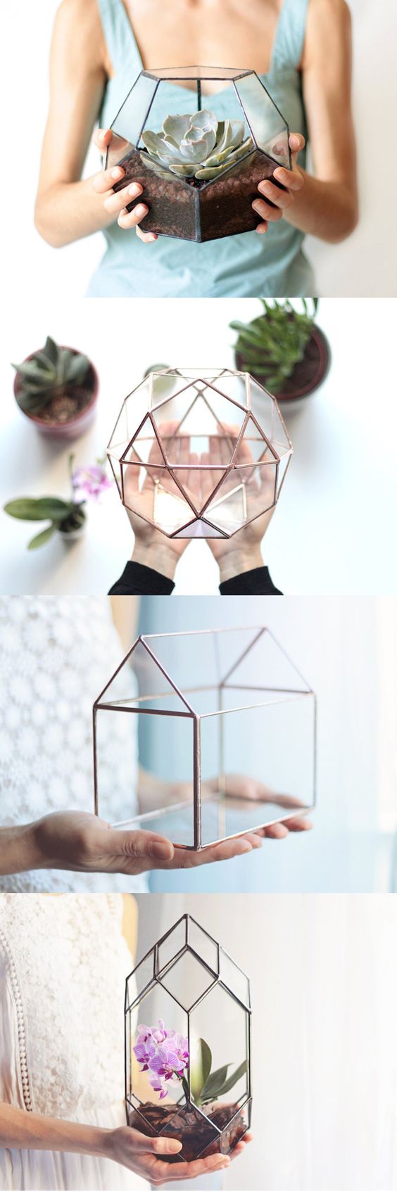 Istanbul-based Etsy shop Waen crafts geometric glassware that adds a modern touch to a conventional planter.