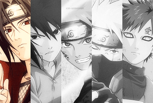 Itachi, Sasuke, Naruto, Kakashi, and Gaara.