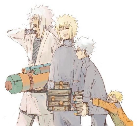 Jiraiya, Minato, Kakashi, Naruto. This is the way naruto should have grown up like.