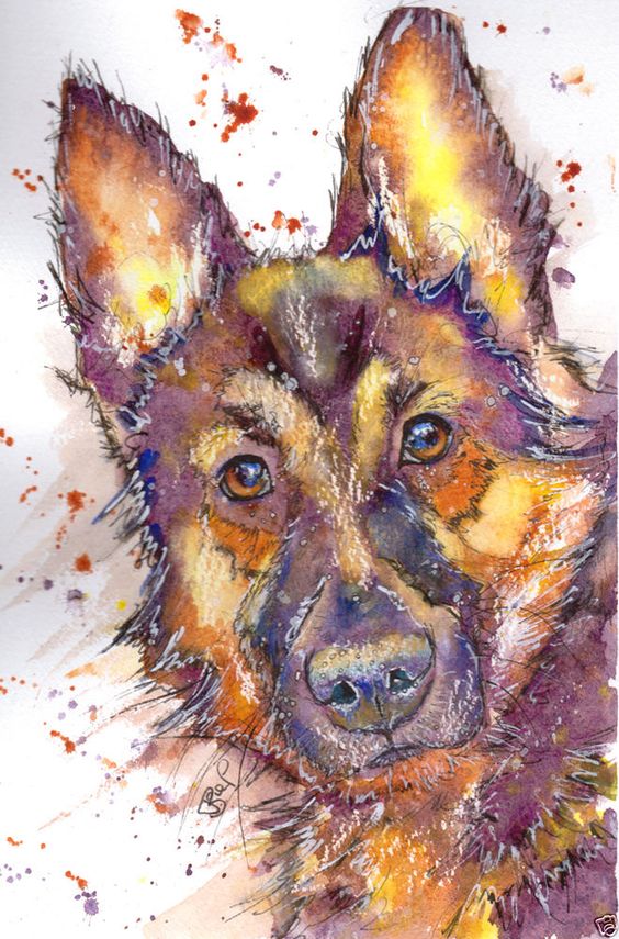 JOSIE P. PRINT LARGE Original Watercolor German Shepherd Dog Art
