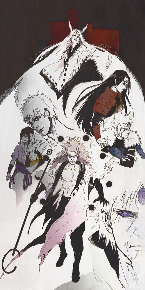 Kaguya, Hashirama, Tobirama, Obito, Sasuke, Naruto, Madara and Sage of six Paths