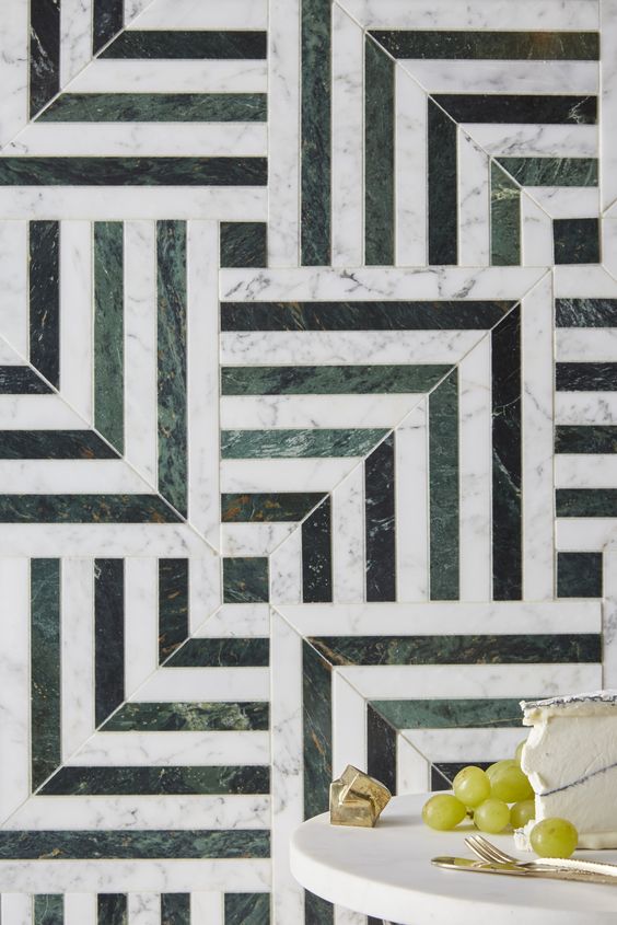KELLY WEARSTLER X ANN SACKS. 'Liaison Mulholland Large' stone patterned tiles