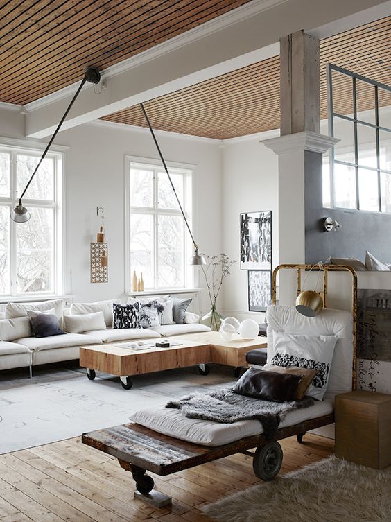 Love the coffee table -interior design loft sweden
