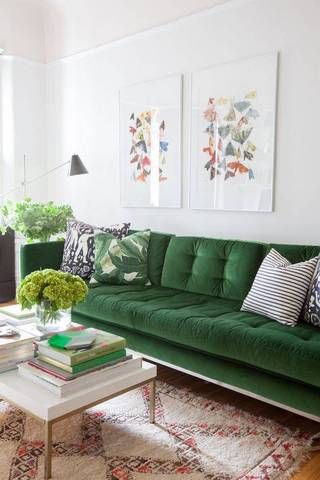 loving the bold green hue of this sofa.