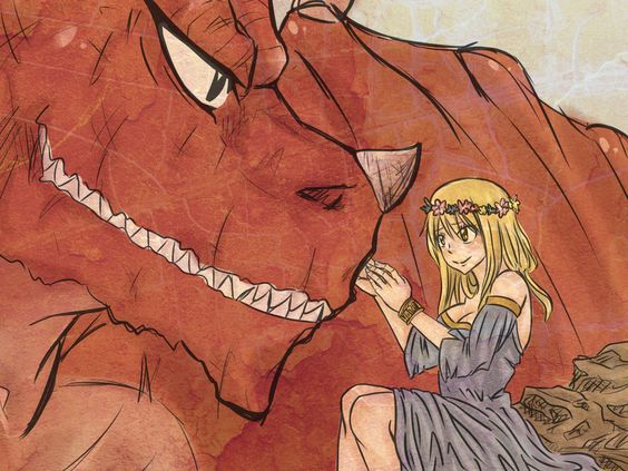 Lucy meeting Igneel for the first time. Igneel: Thank you Lucy for taking care of Natsu for me. Lucy: He has taken care of me more than I have for him. Igneel: No as much as he doesn't realize it or won't admit it you are the most important person in his life. Lucy: Thanks, I'm glad I finally met you. Igneel: Same here. Natsu: Hey whattya talking about? Igneel and Lucy: Nothing important.