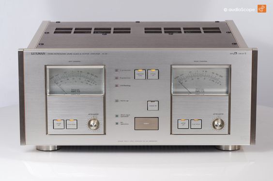 Luxman M 05, Class A, champagne  Class A amplifier with 105 + 105 watts RMS into 8 Ohms.  Massive and souvereign High End Amplifier that will last forever. The design, material and finish is perfect. You will not doubt that it was no 