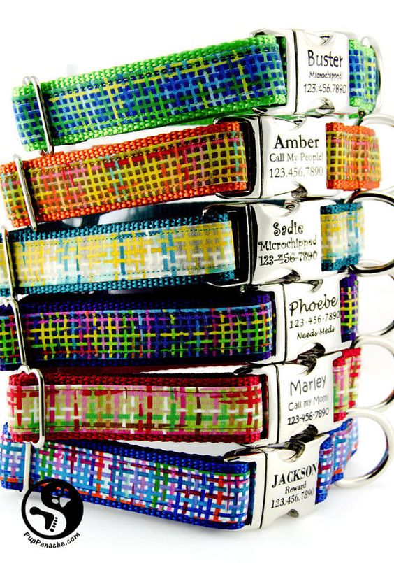 Madras Plaid Personalized Dog Collars Laser Engraved by PupPanache