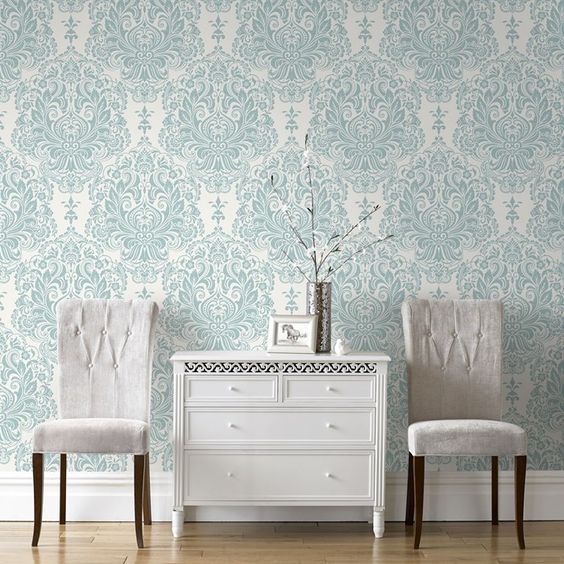 Melody Duck Egg Wallpaper by Graham and Brown