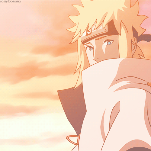 Minato smiling at the sight of his beloved son, naruto the orange hokage of the leaf and vesal of nine tails!