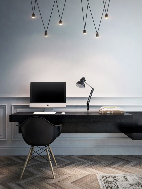 Modern office - simple design with black and wood.