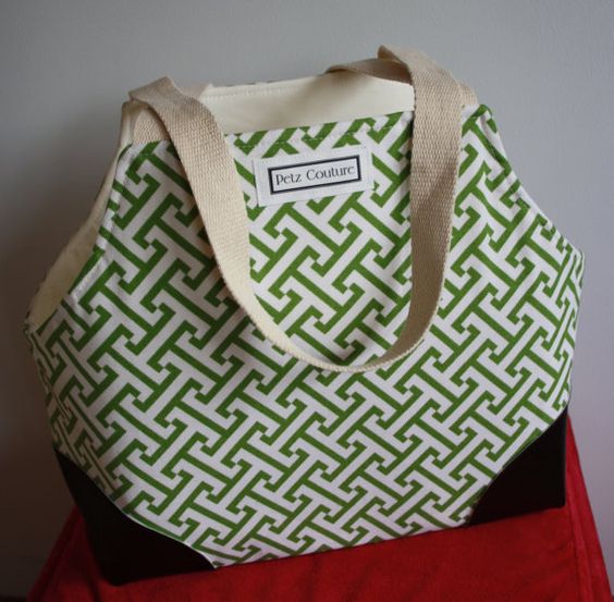 Modern Small Dog Carrier Green and White Geometric Design