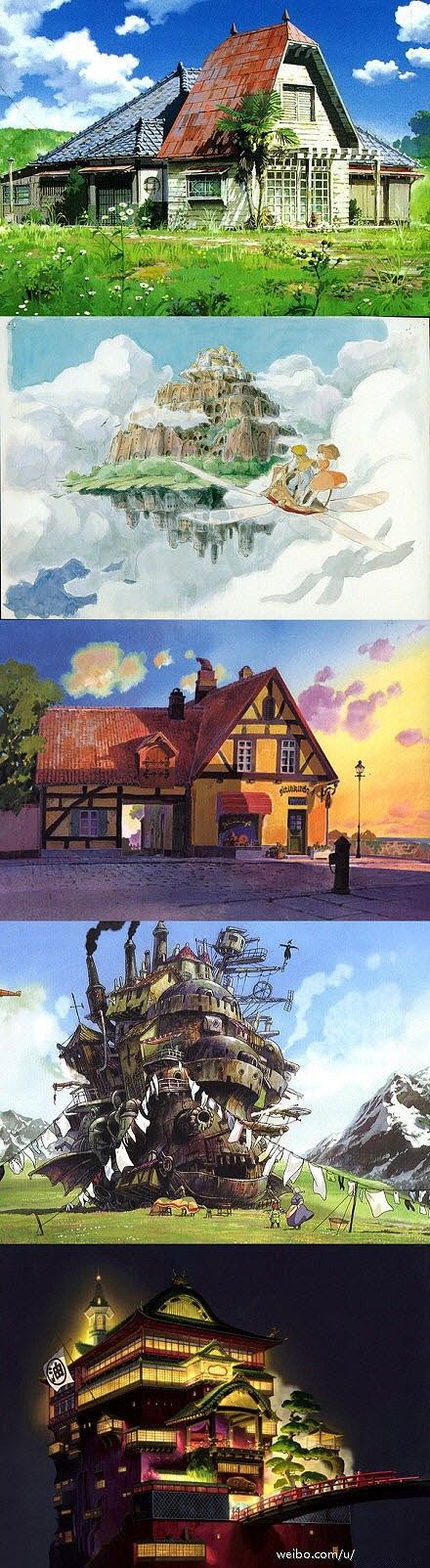 My Neighbor Totoro, Castle in the Sky, Kiki's Delivery Service, Howl's Moving Castle, and Spirited Away