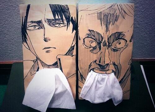 Napkin box with Levi and Erwin's faces (attack on titan) (via twitter: @Honki_Honki)