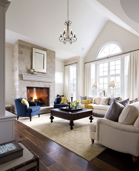 Neutral family room with a pop of color. | Jane Lockhart Interior Design